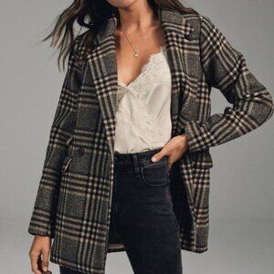 Abercrombie & Fitch Wool-Blend Blazer Coat Brown Plaid